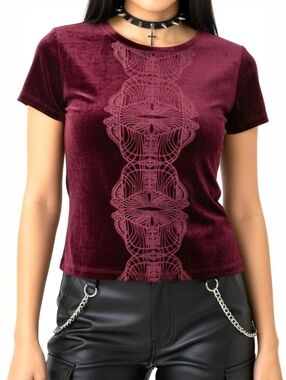 Free People Burgundy Velvet Baby Tee Gothic Y2K Fitted Top Size S